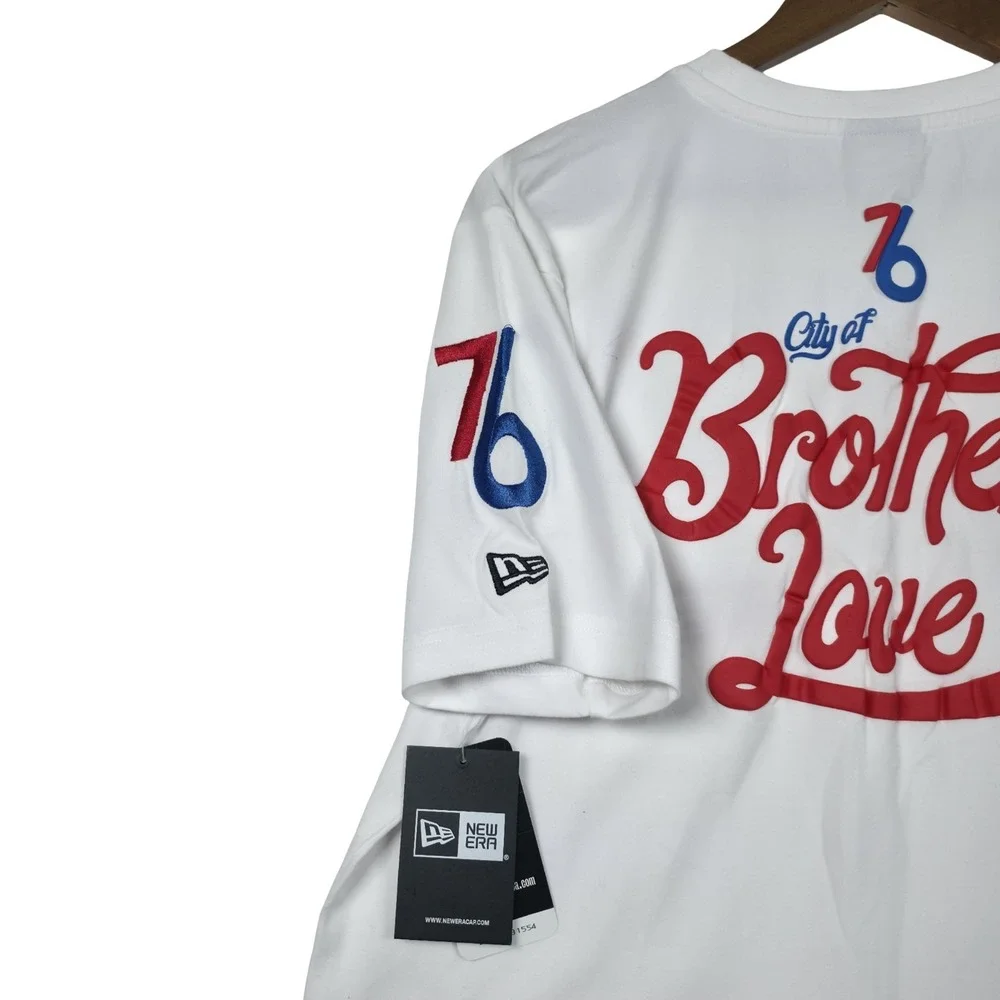 New Era Philadelphia 76ers Shirt Men Medium NWT City of Brotherly Love White NBA